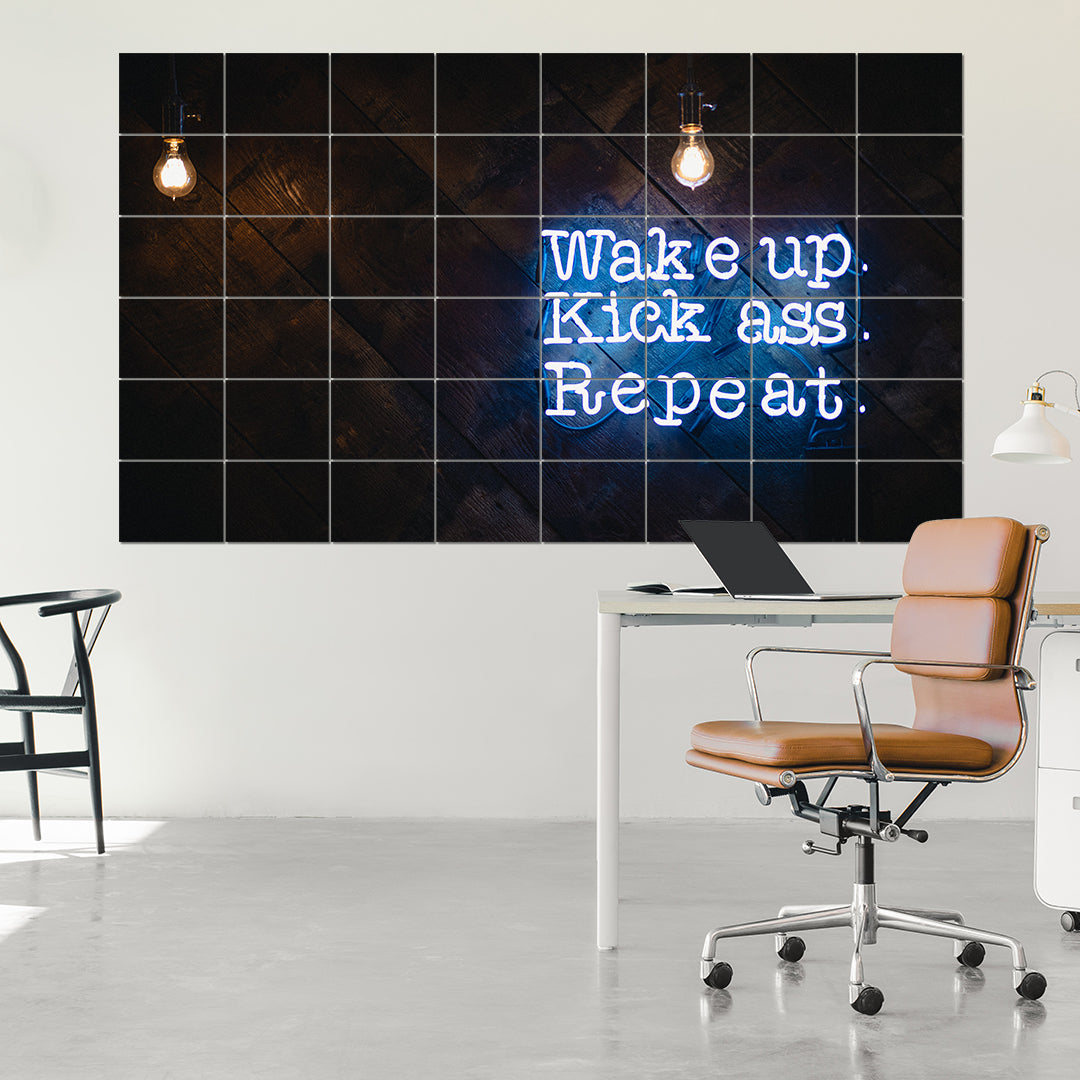 OhMyGrid custom wall art grid wake up kick ass repeat motivational